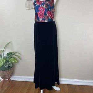 90s vintage black velour maxi mermaid column skirt size 10